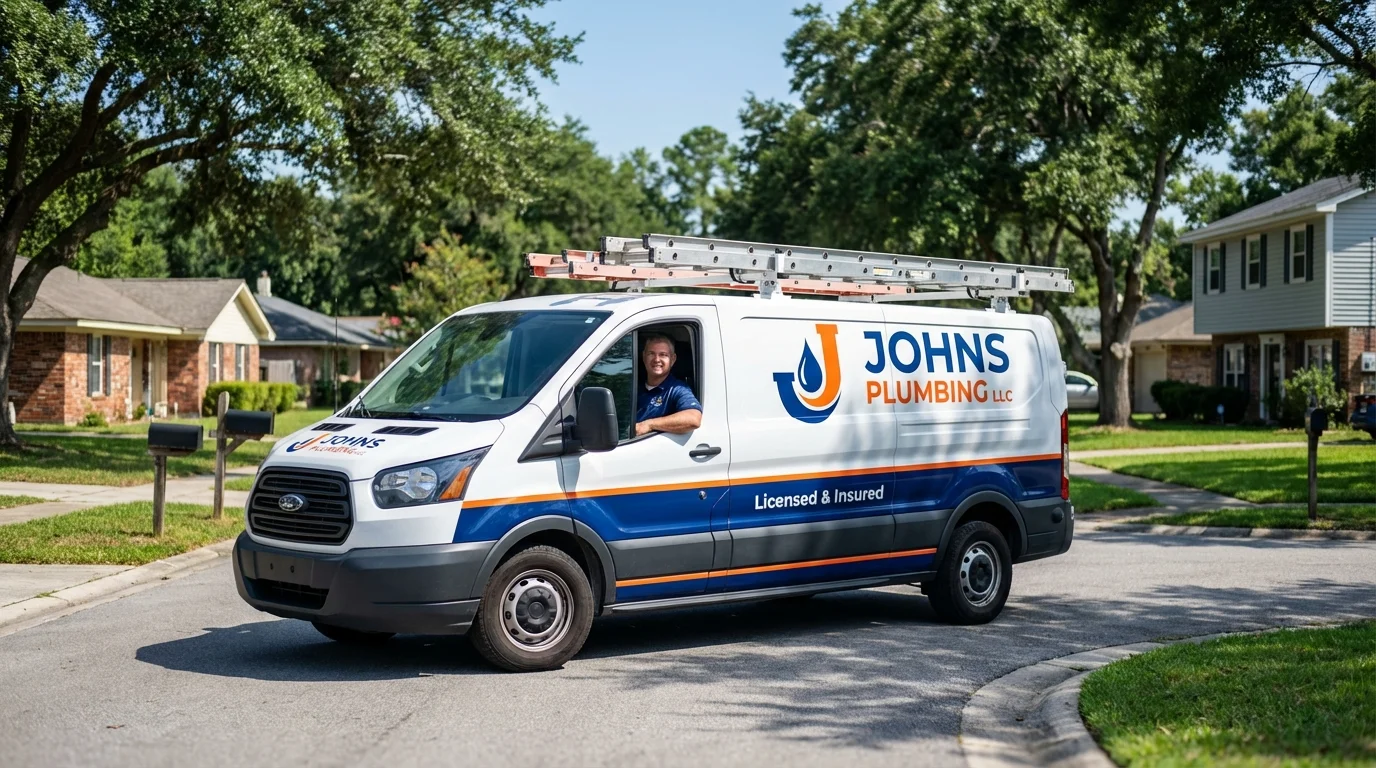 Johns Plumbing LLC service van in Jamestown, ND