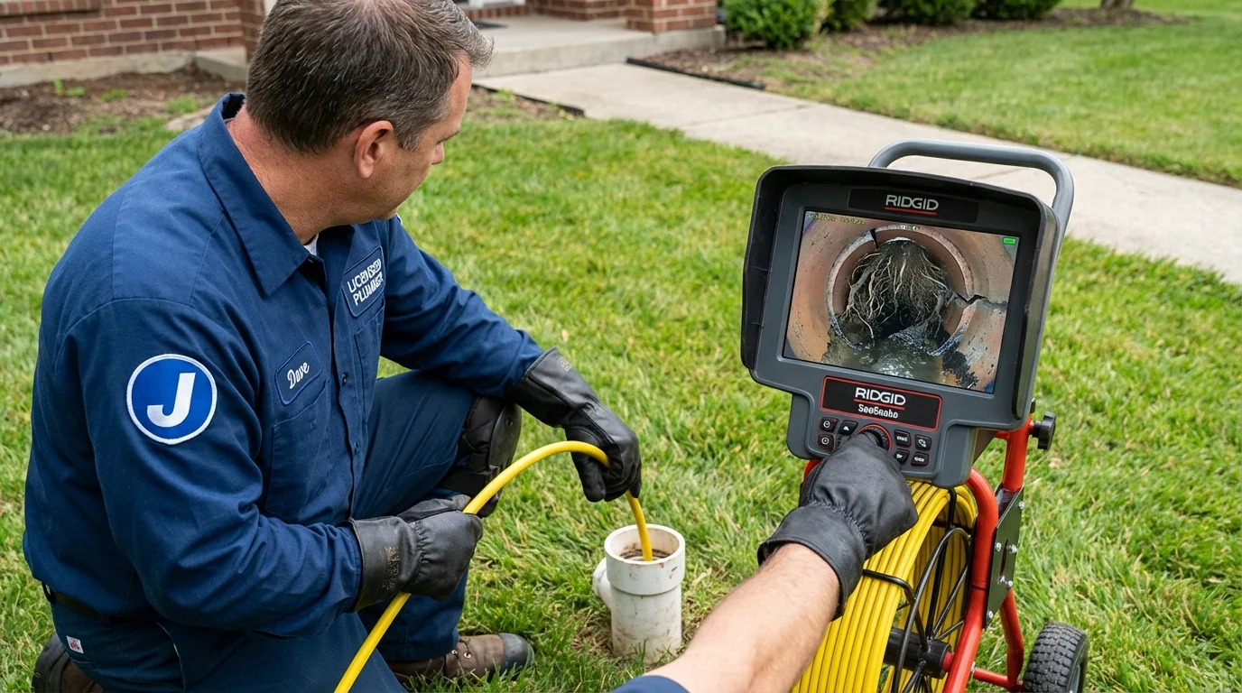 Sewer camera inspection being performed by Johns Plumbing LLC in Jamestown
