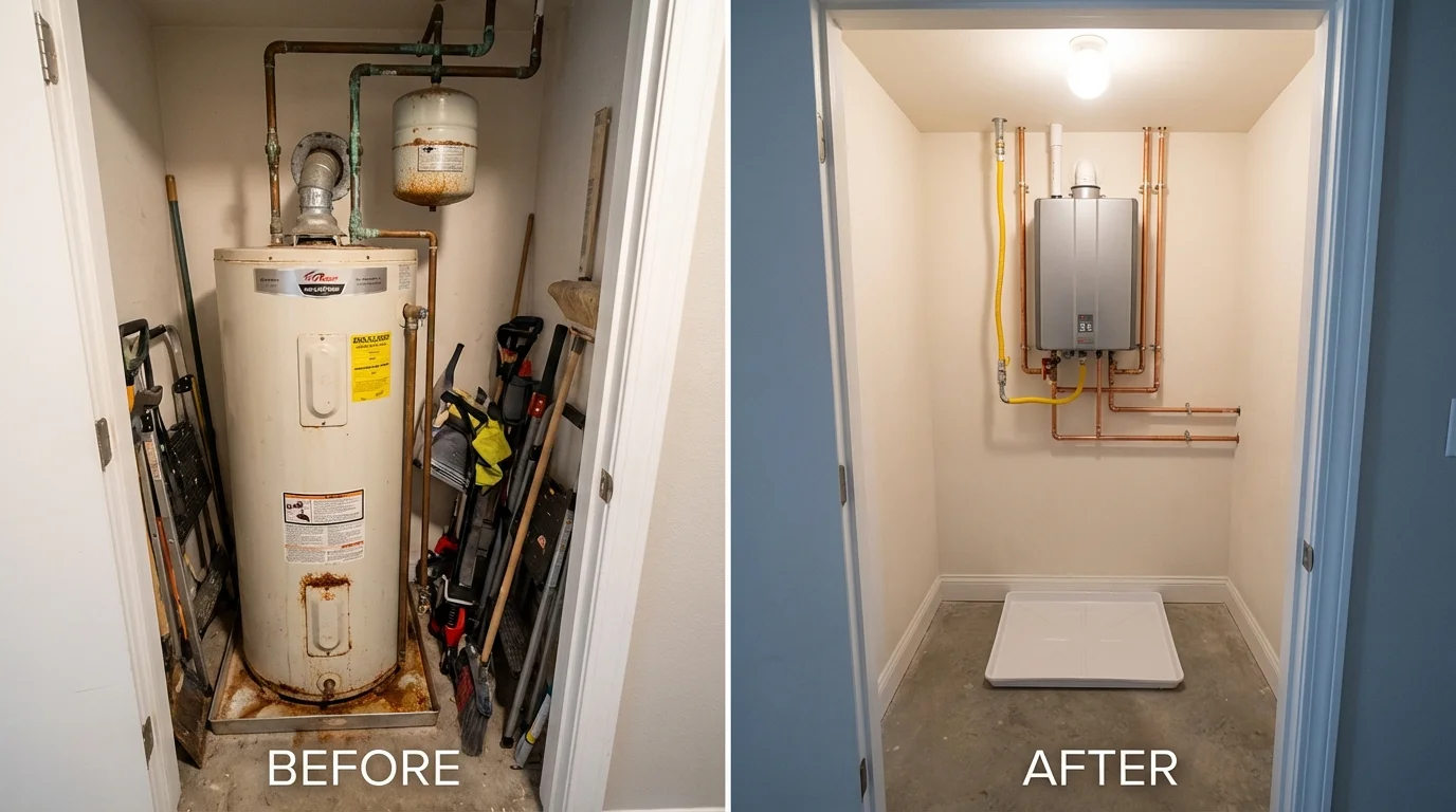 Tank water heater versus wall-mounted tankless unit comparison for Jamestown, ND homeowners